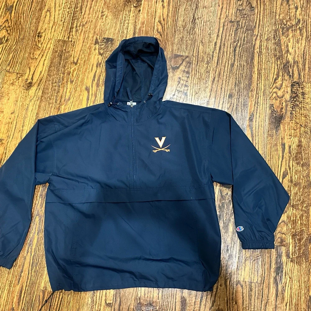 Mens Champion University of Virginia XL Navy Hooded Windbreaker - Picture 1 of 3